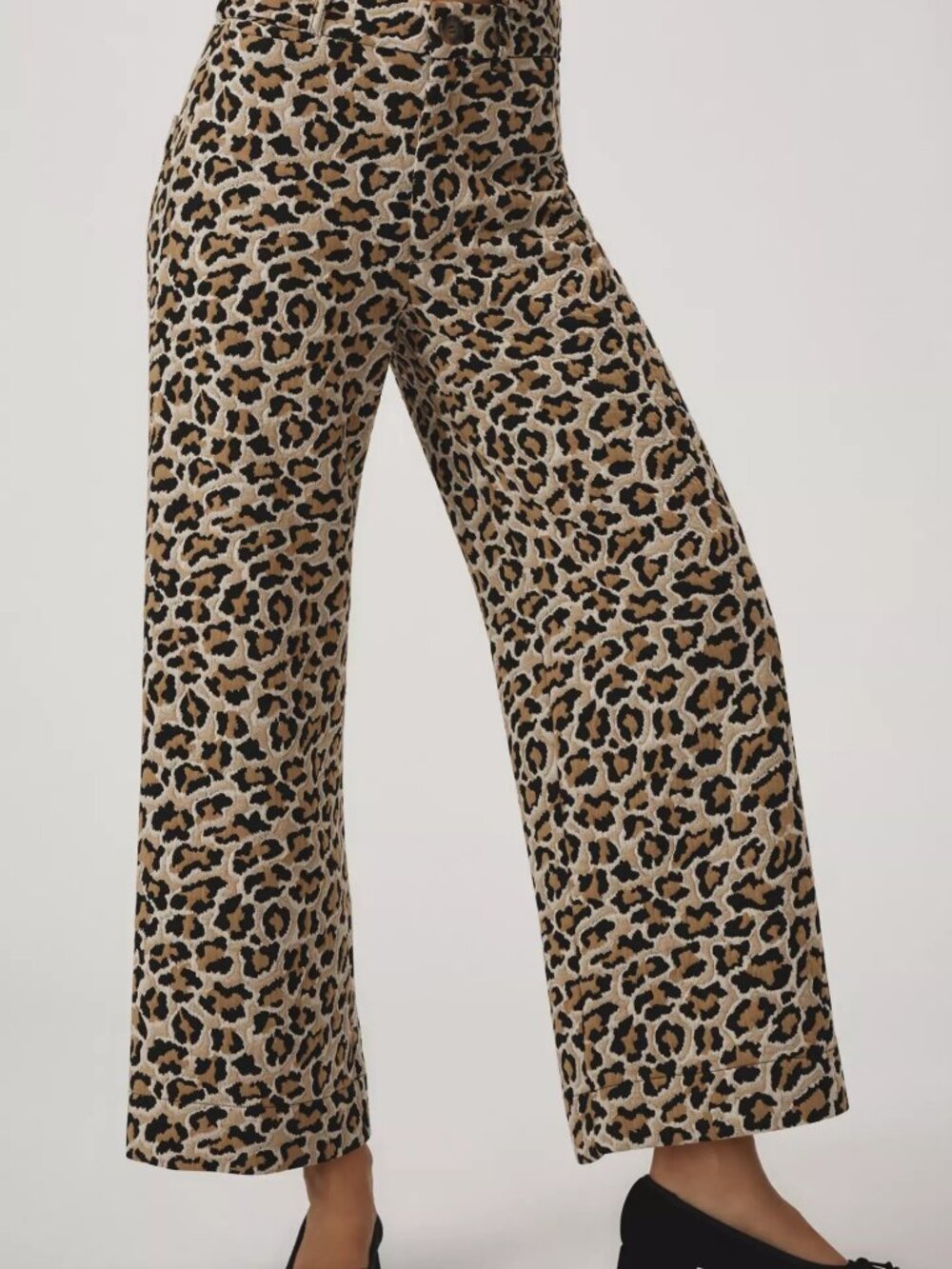 Anthropologie Ettie High-Rise Crop Wide-Leg Trousers by Maeve: Leopard Size 29